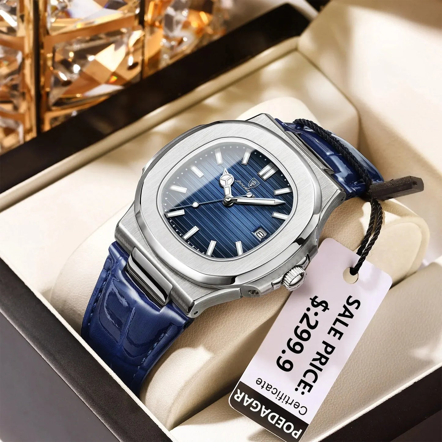Luxury Silver Leather Quartz Watch