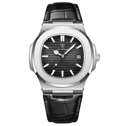 Luxury Silver Leather Quartz Watch